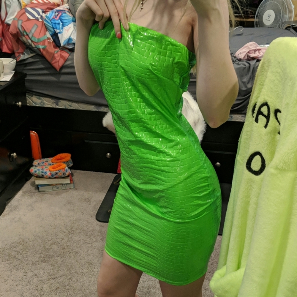 Green neon scale mini dress